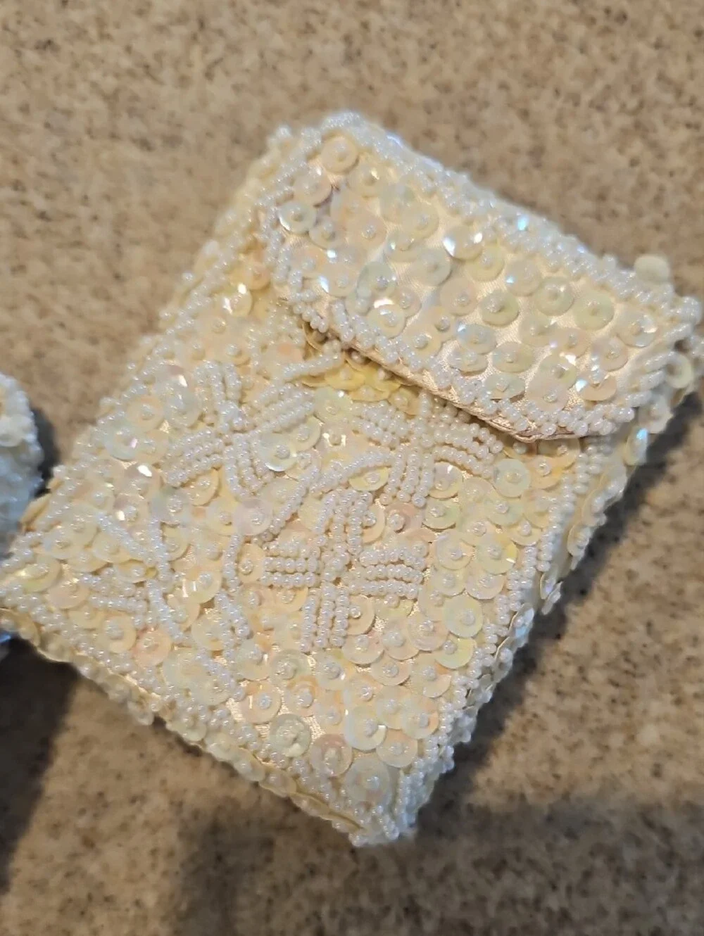 Vintage  1950s Ivory Beaded Sequin Clutch & Cigarette Case